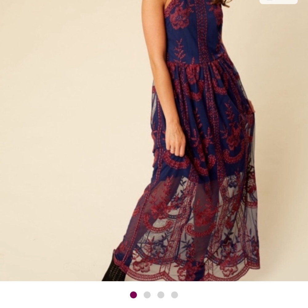 Altar'd State Strapless Dress in Navy and Burgundy